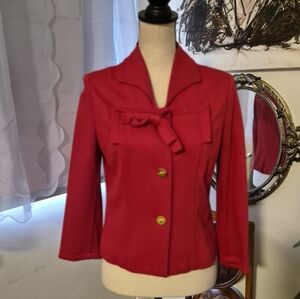 Cabi Scarlet Red 'Beau Cropped Blazer w/Crossover Bow Snap &  Oversized Buttons